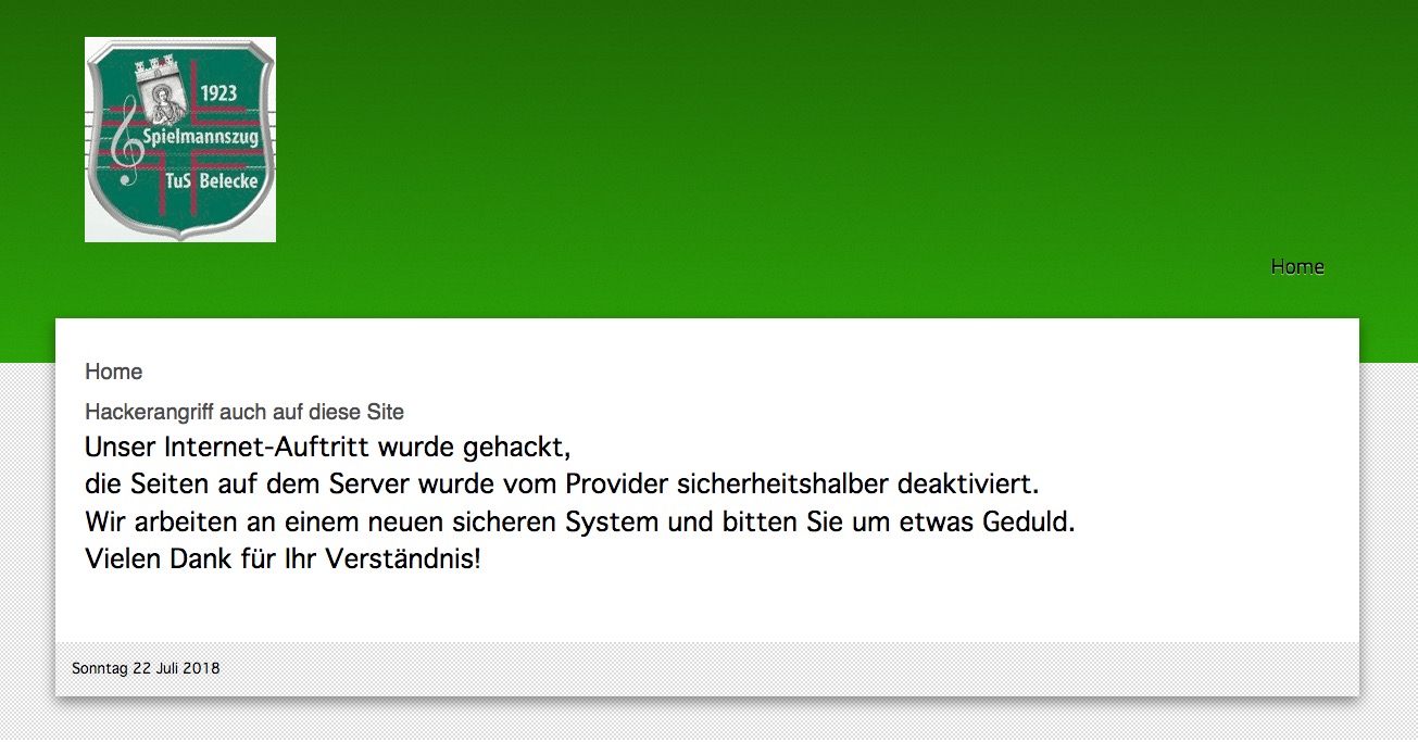 Seite wegen Hackerangriff vorübergehend gesperrt